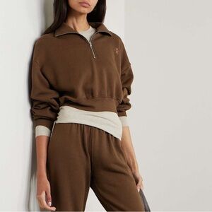 Eterne cropped half zip sweatshirt in chocolate brown
